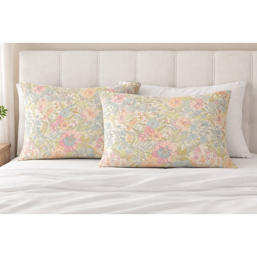Vintage Wamsutta Ultracale Floral Pillowcases Set 2 Standard Pink Blue 70s USA